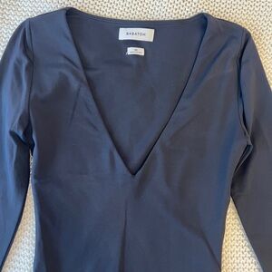 Babaton Black Long-Sleeve V-Neck Bodysuit